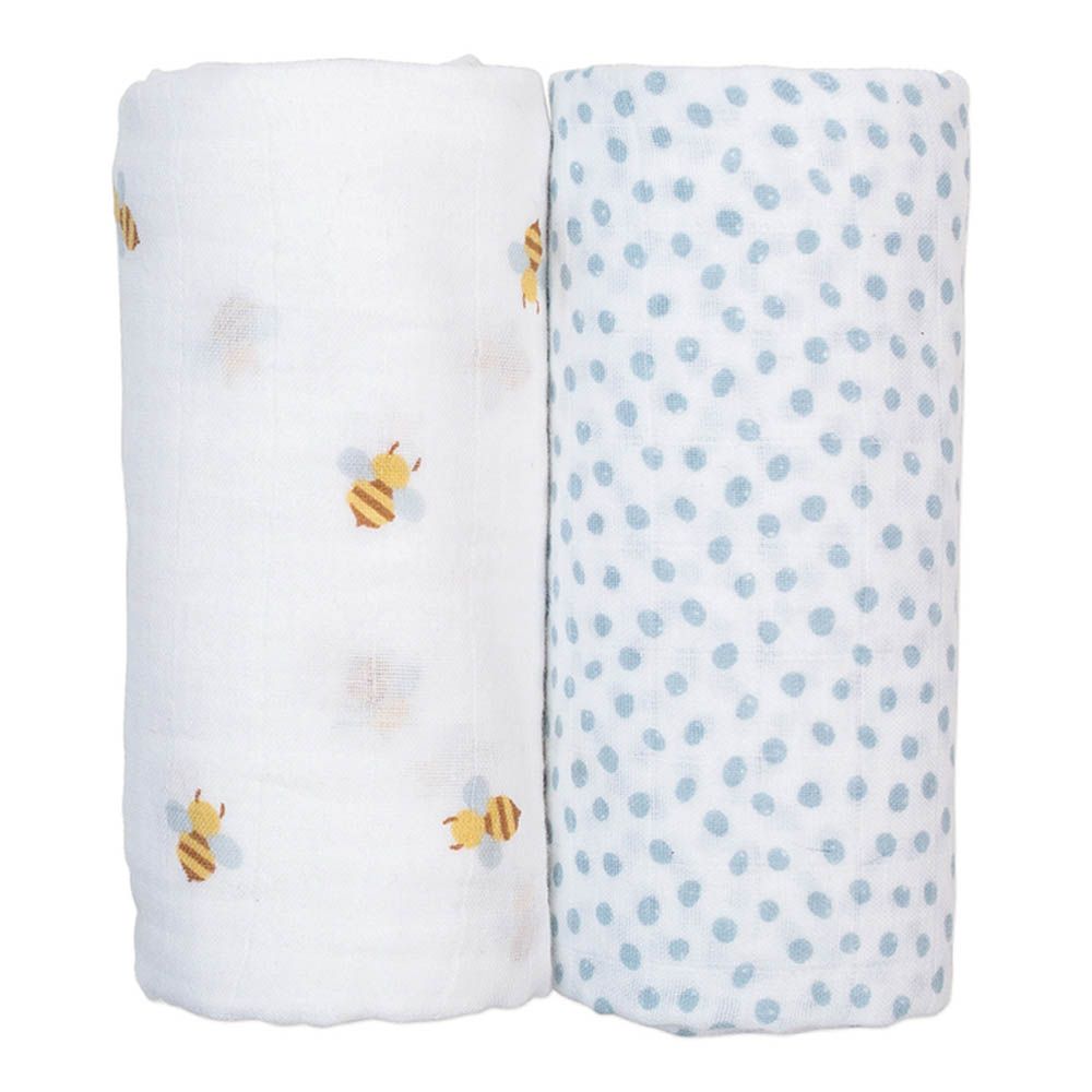 Lulujo - 2pc-Set - Cotton Swaddles - Bees & Dots