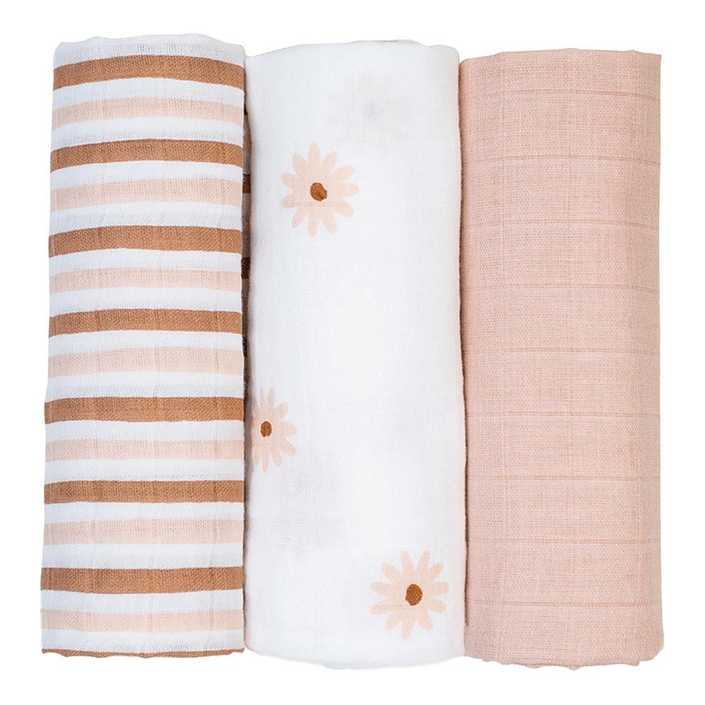 Lulujo - 3pc-Set - Mini Muslin Cloths - Daisies