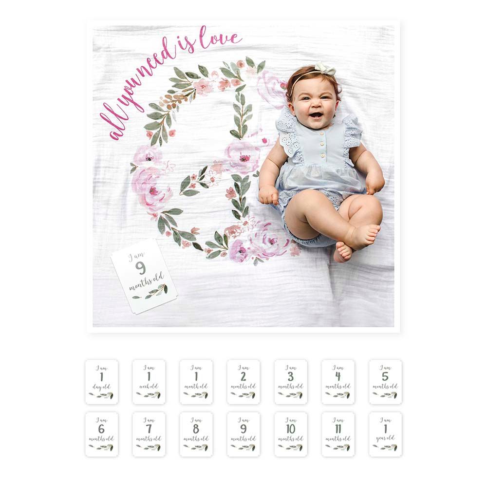 Lulujo First Year Blanket & Cards Set, All You Need is Love