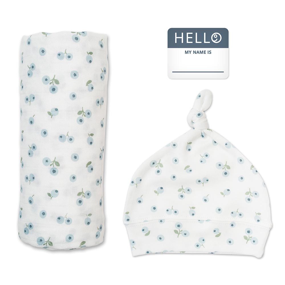 Lulujo - Bamboo Hat & Swaddle Blanket - Blueberries