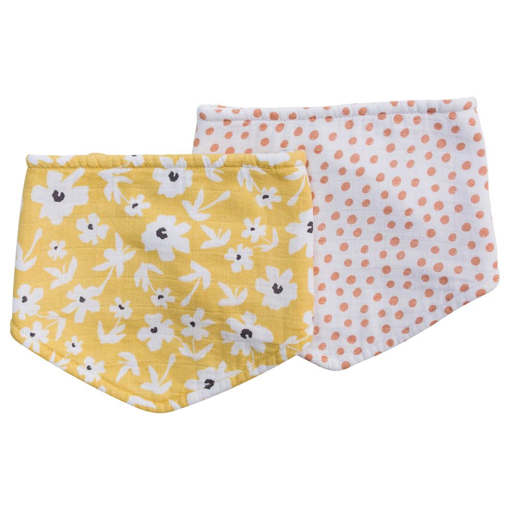 Lulujo - Pack of 2 Bandana Bibs - Yellow Wildflowers/Dots