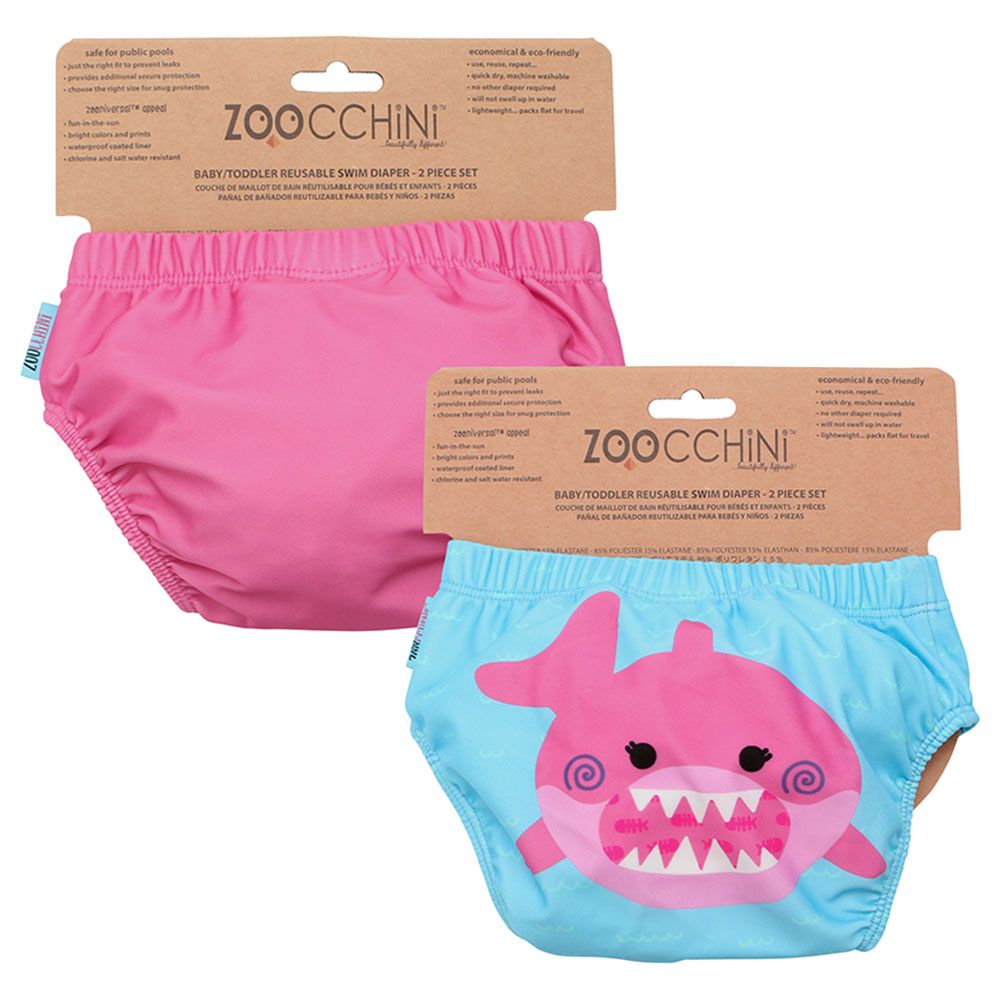 Zoocchini - 2pc-Set - Reusable Swim diapers - Pink Shark