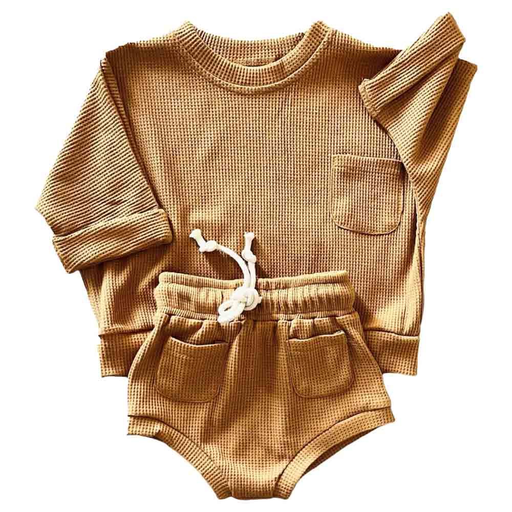 Mon.Amelissa - 2pc-Set - Babys Waffle Outfit - Toffee