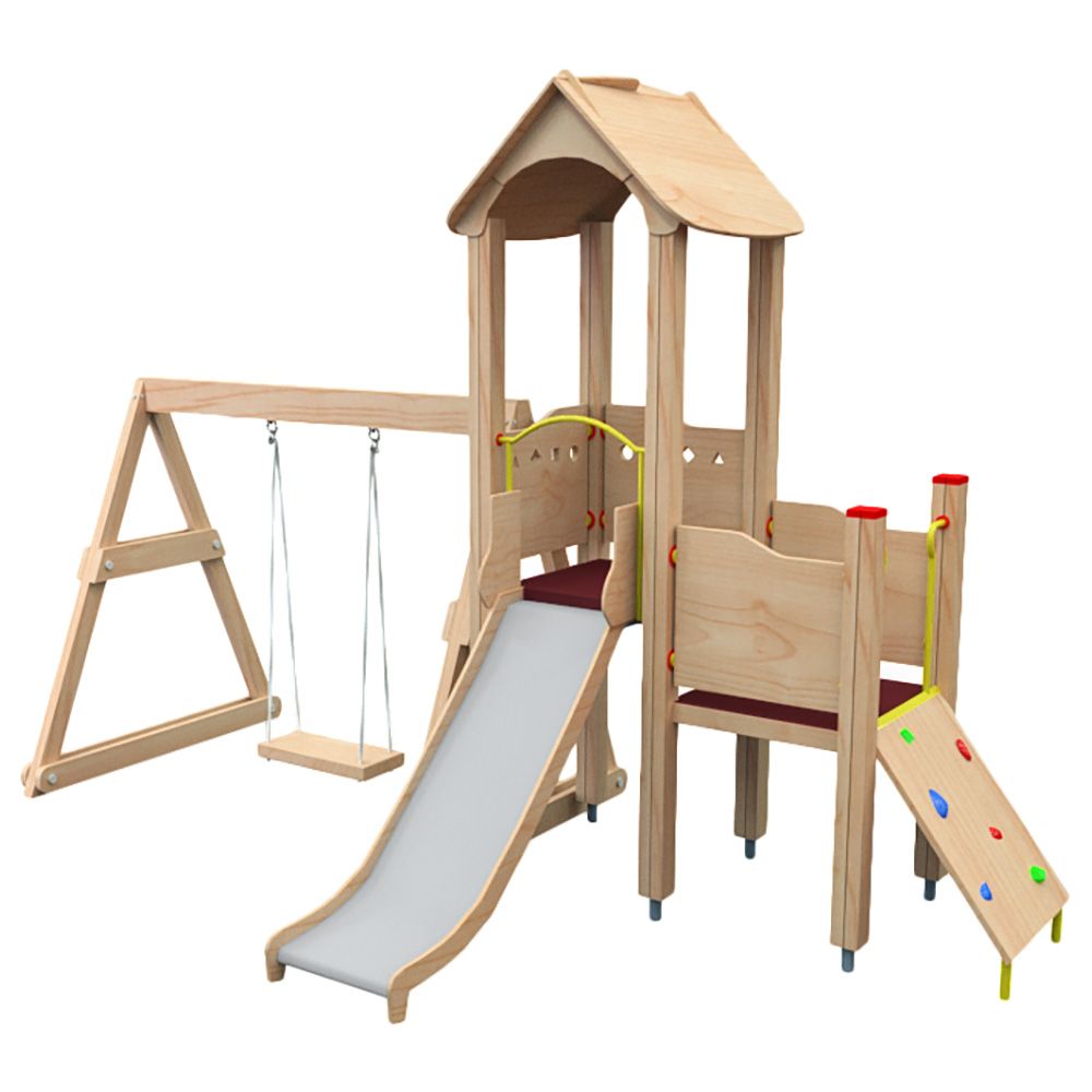 Moon Kids - Wooden Playhouse W/ Slide & Single Swing