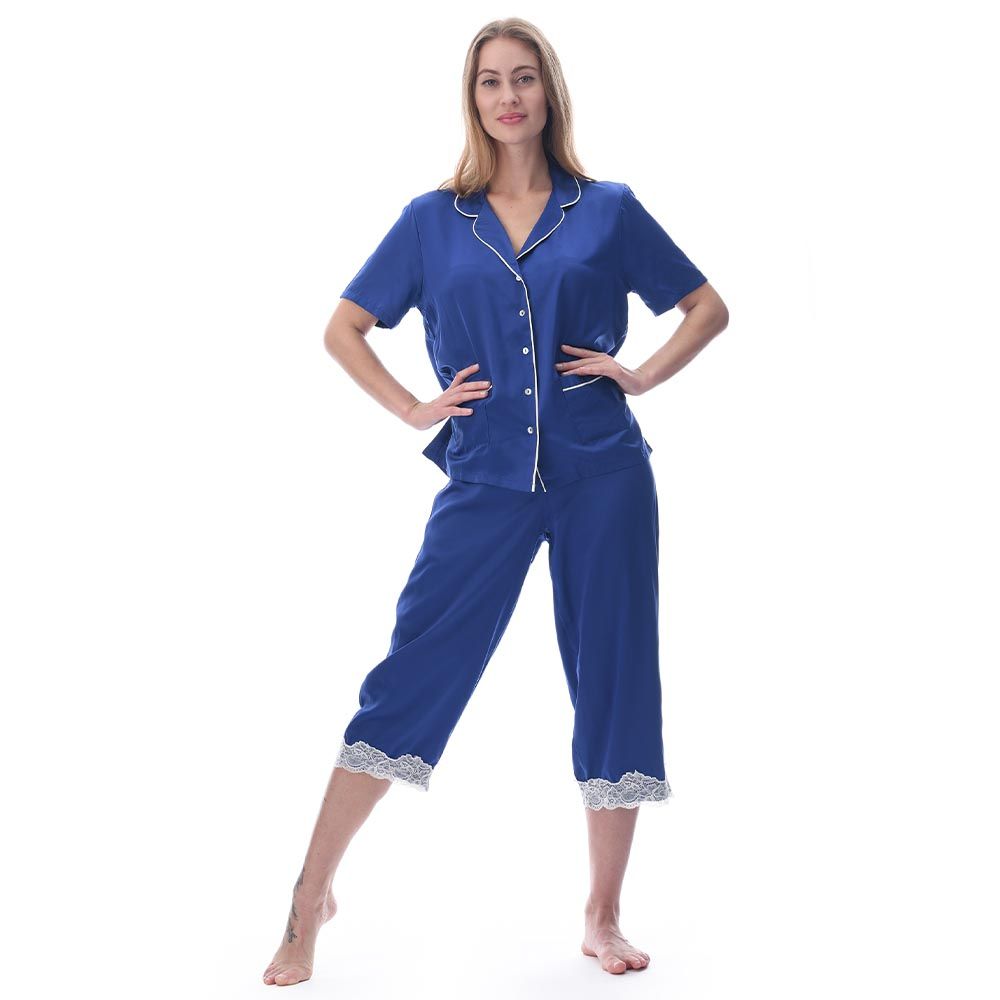 Lacy Dreams - 2pc-Set - Elegant Shirt & Pyjama - Royal Blue