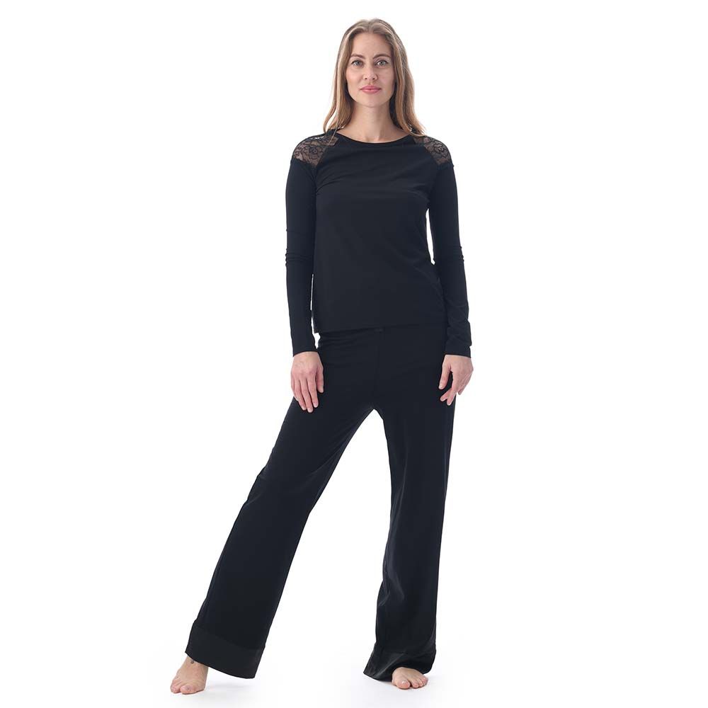 Lacy Dreams - 2pc-Set - Elegant Top & Pyjama Sleepwear- Black