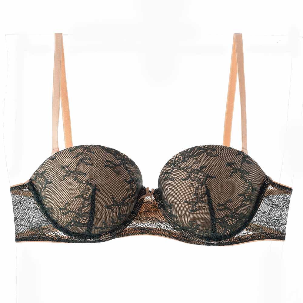 Lacy Dreams - Casual Multiway Push-Up Lace Bra - Black/Beige