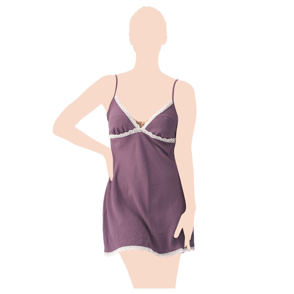 Lacy Dreams - Solid Spaghetti Straps Chemise - Purple