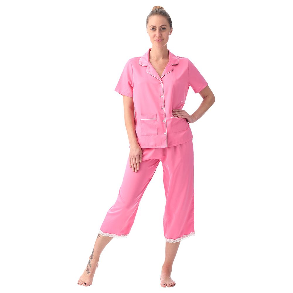 Lacy Dreams - Solid Sleepwear Pyjama Set - Pink