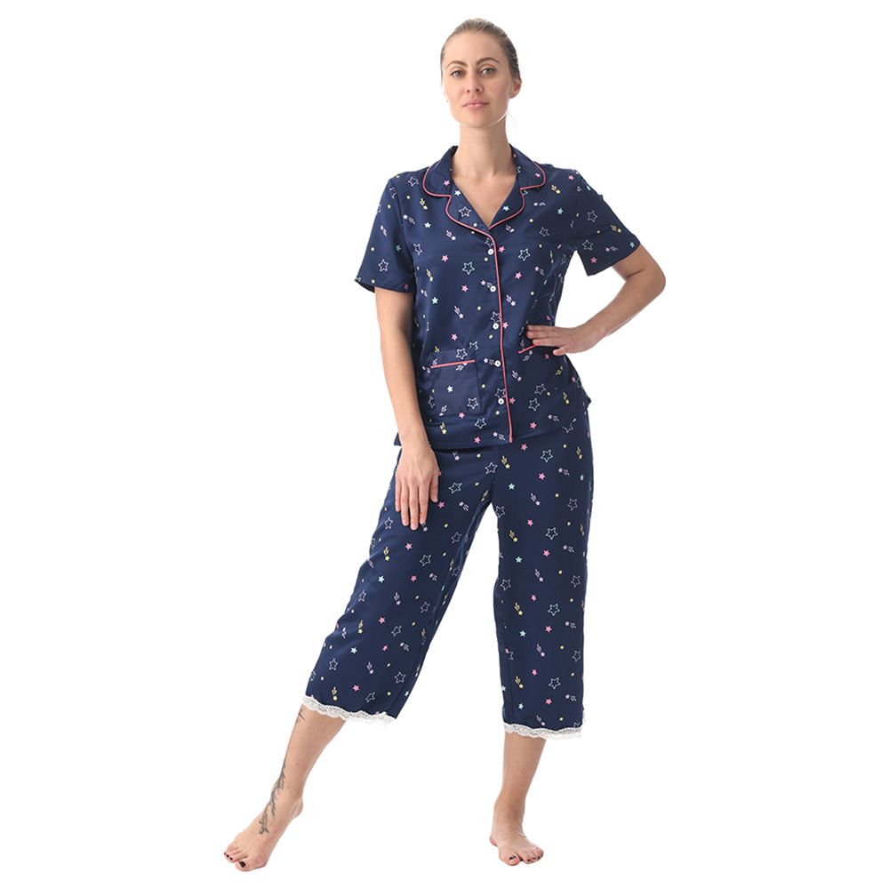 Lacy Dreams - Printed Sleepwear Pyjama Set - Blue