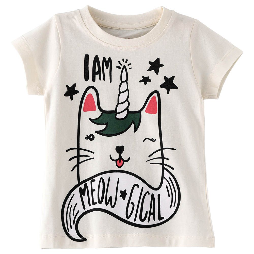 Jelliene - Girls Basic Round Neck Graphic T-Shirt - Wingham Cream