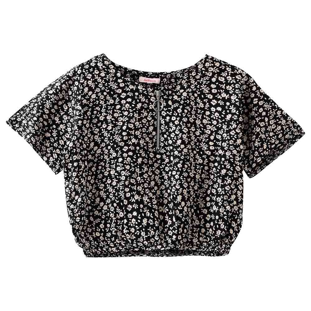 Jelliene - Girls AOP Woven Top - Black