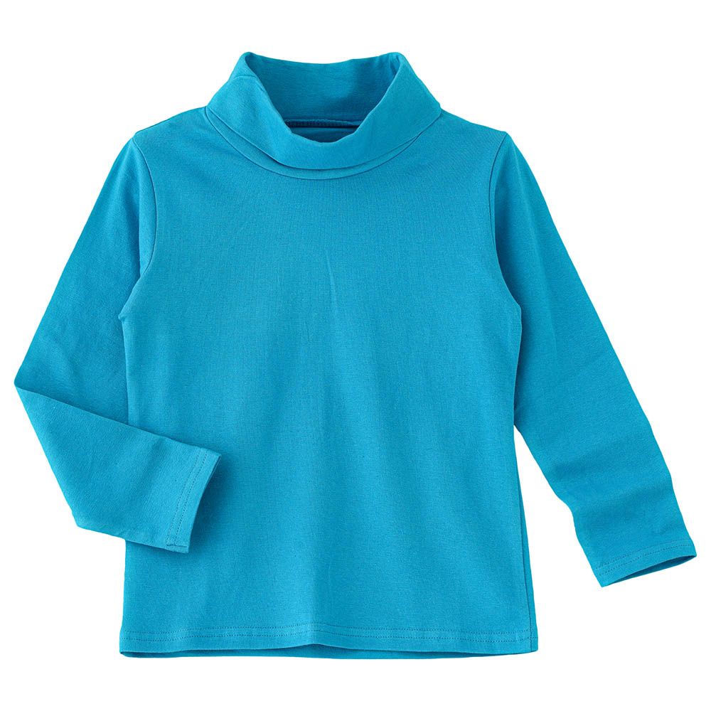 Jelliene - Girls Basic Solid Turtle Neck T-Shirt - Ocean Blue