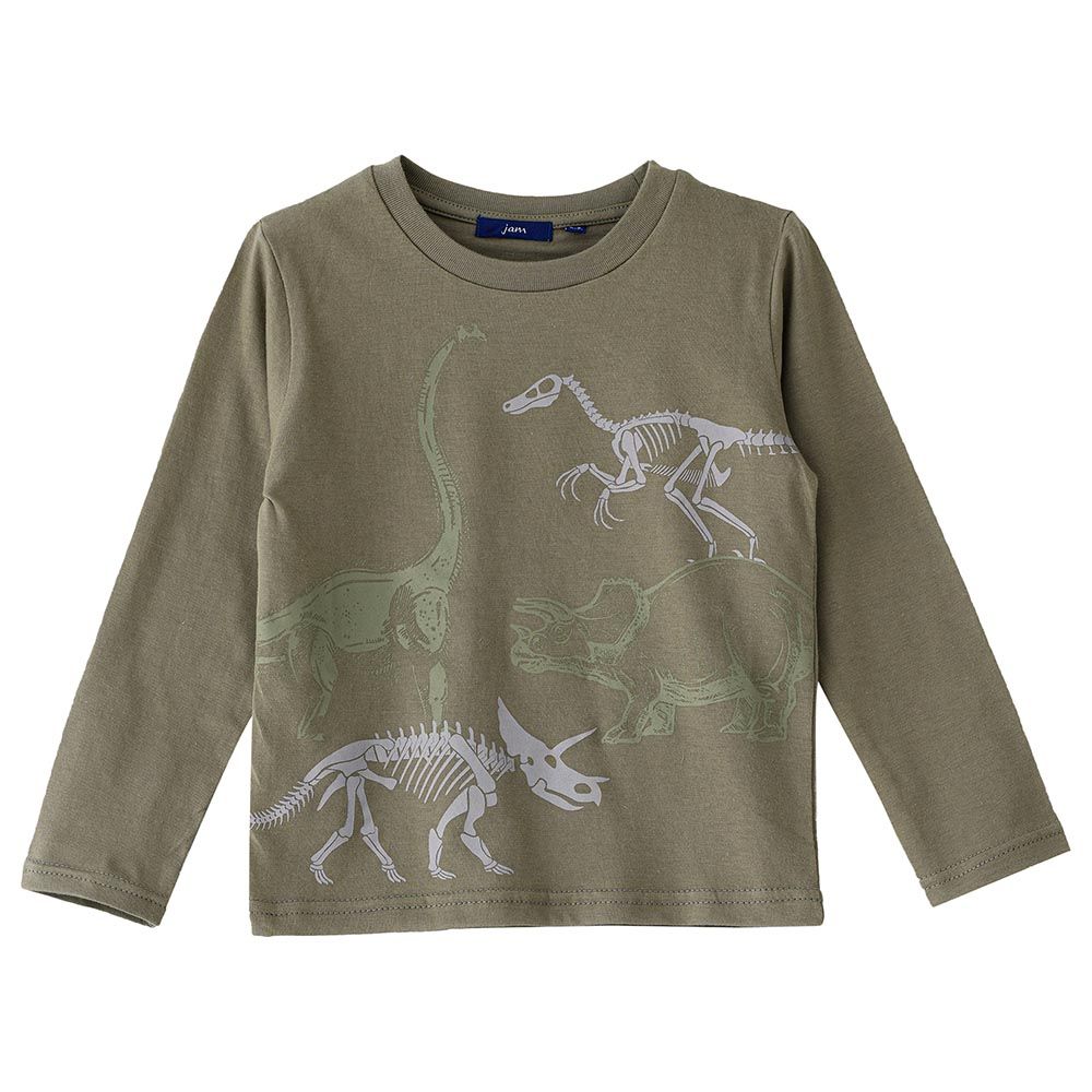 Jam - Dinosaur Print Knit Top - Olive Green