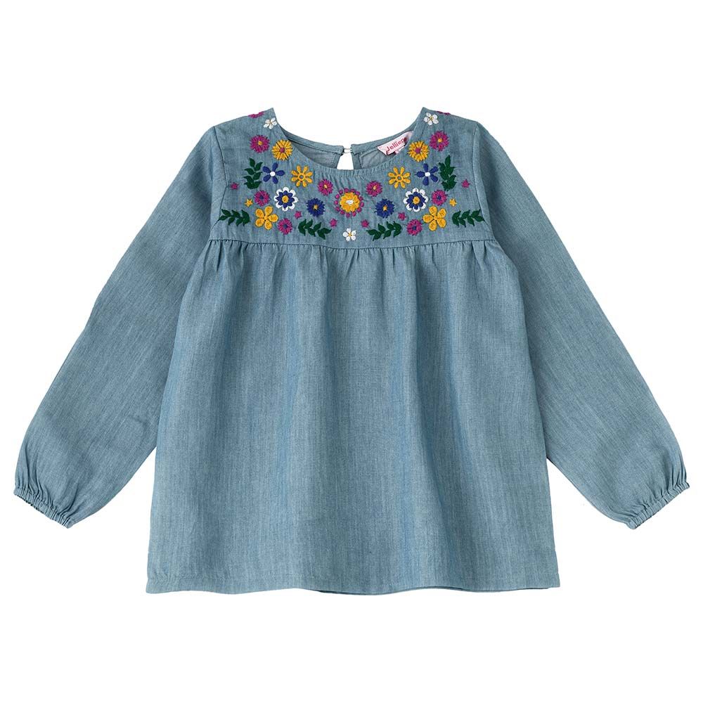 Jelliene - Knit Top W/Embroideredroidery Design - Blue