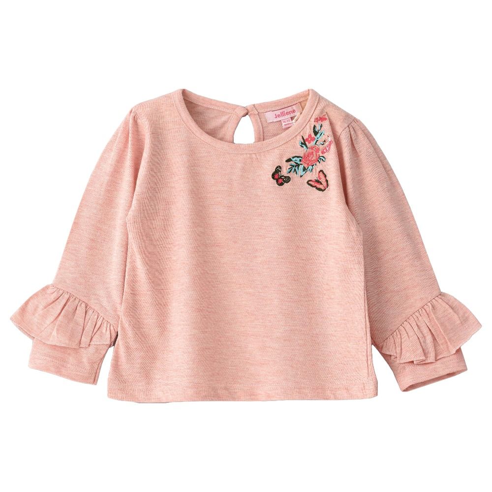 Jelliene - Knit Top W/ Butterfly Embroidery - Pink