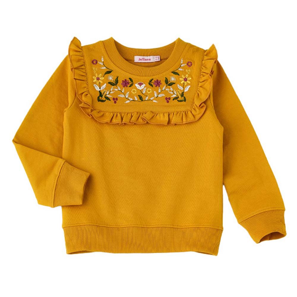 Jelliene - Embroidered & Frill Sweat Top - Yellow