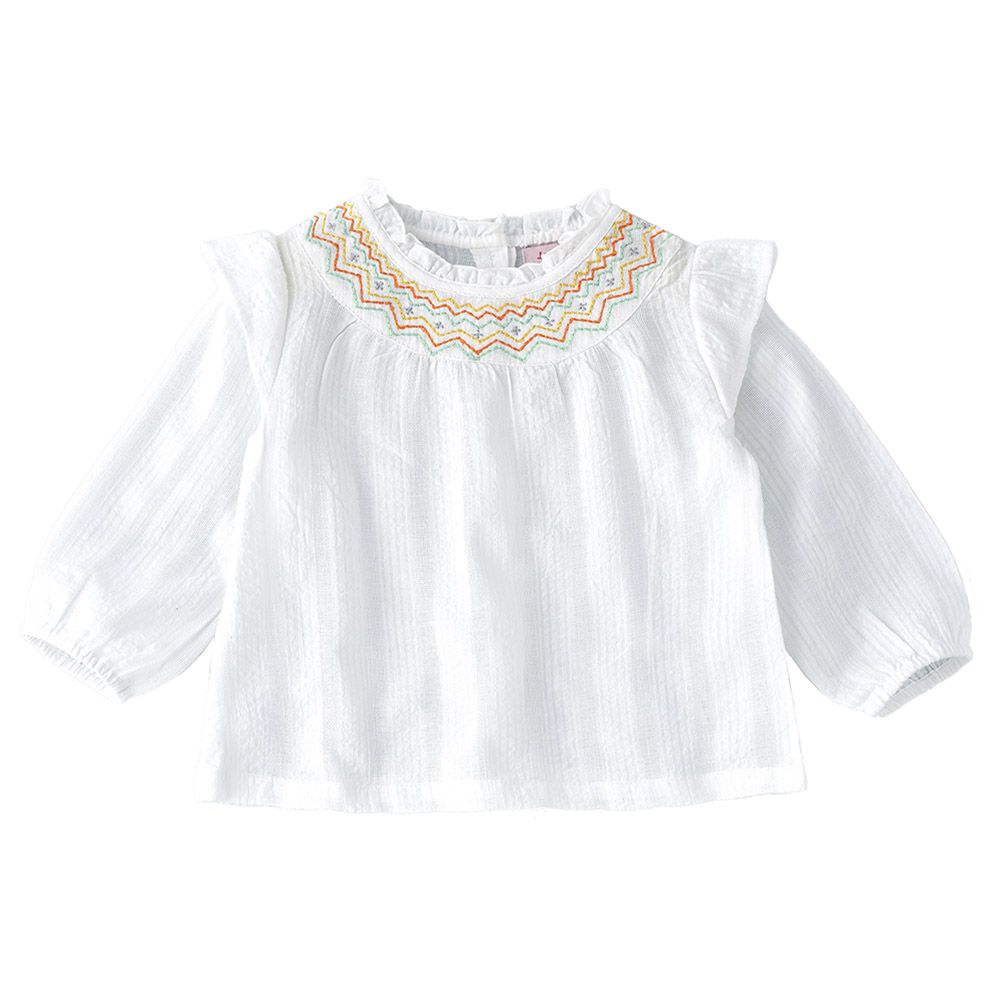 Jelliene - Embroidered Woven Top - White