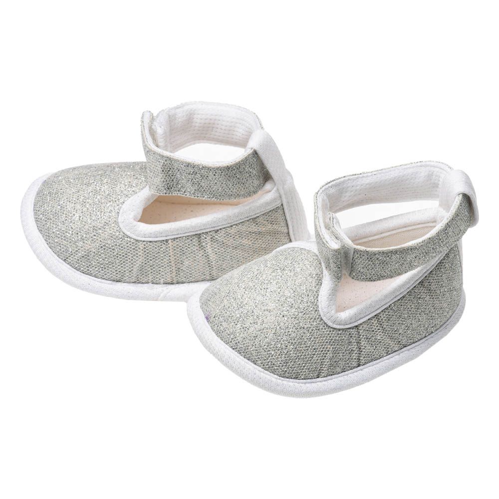 Tiny Hug - Glitter Ankle Straps Infant Baby Booties - Silver