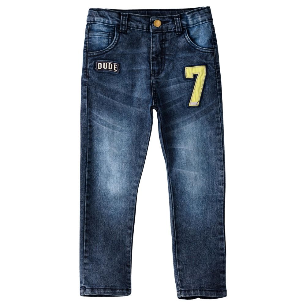 Jam - Denim Pant W/ Embroidery Patches - Blue