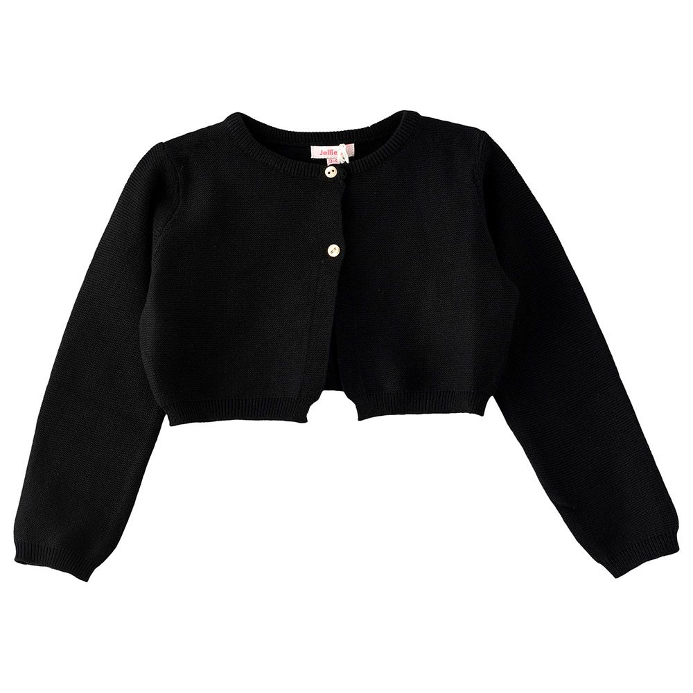 Jelliene - Full Sleeves Front Buttoned Cardigan - Black