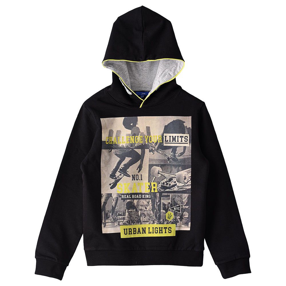 Jam - Printed Knit Hooded Sweat Top - Black