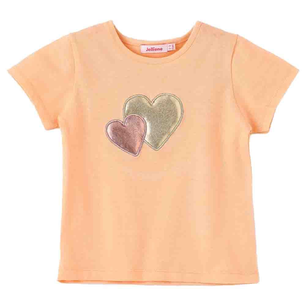 Jelliene - Knit T-Shirt W/ Print In Front - Peach