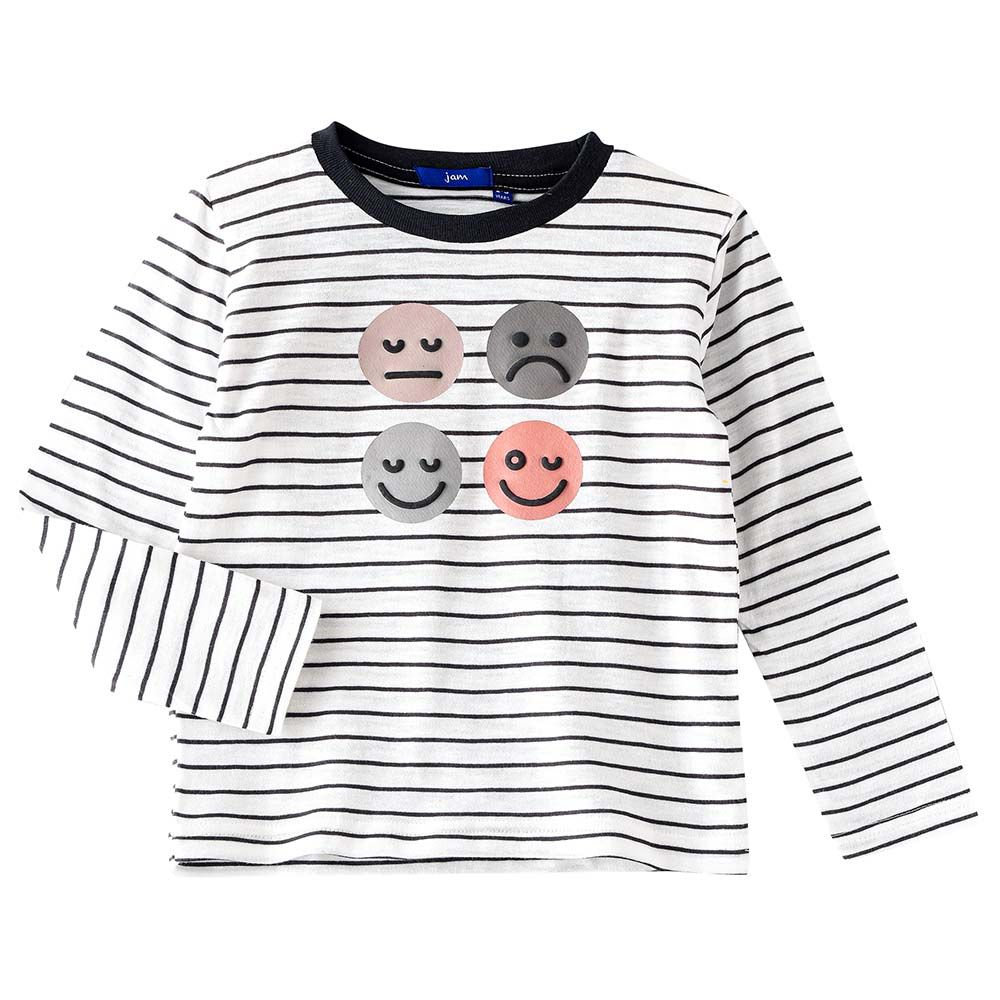 Jam - Smiley Stripes Knit Top - Grey