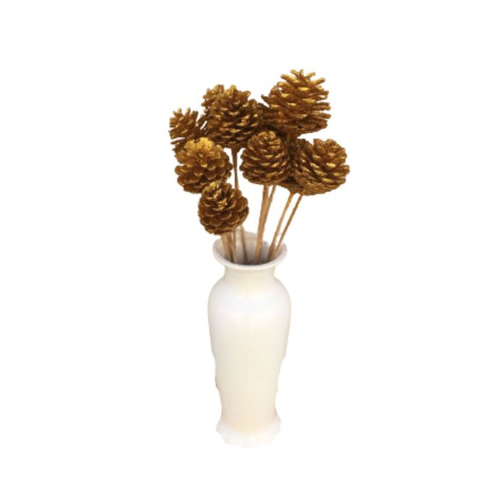 Eco Flowers - Dried Pine Cone Christmas Vase Flower Filler - Pack Of 6 - Gold