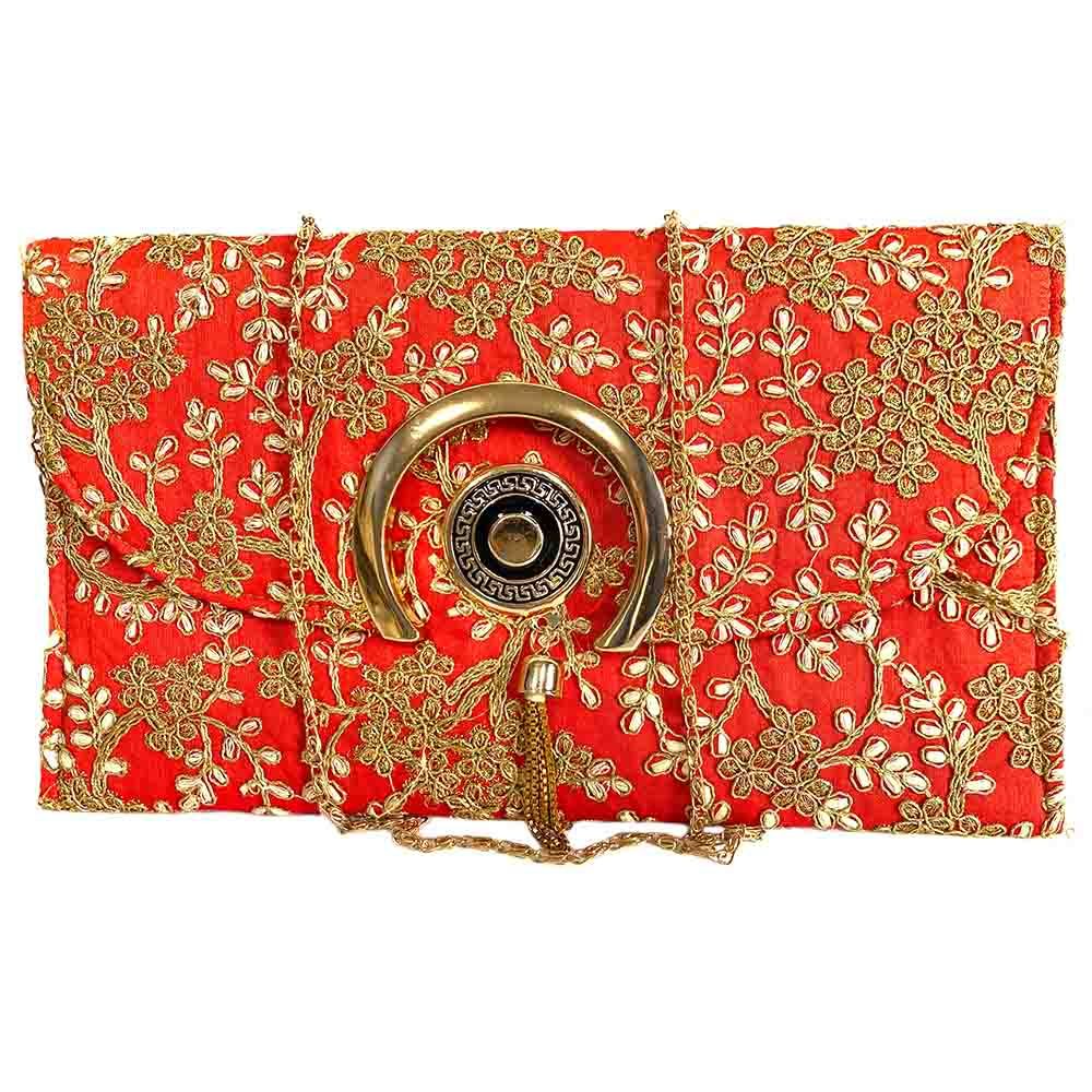 Kaf Craft - Golden Embroidery Red Clutch/ Purse