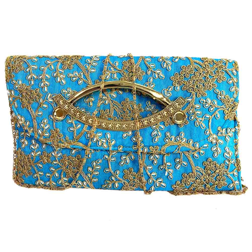 Kaf Craft - Golden Embroidery Blue Clutch/ Purse