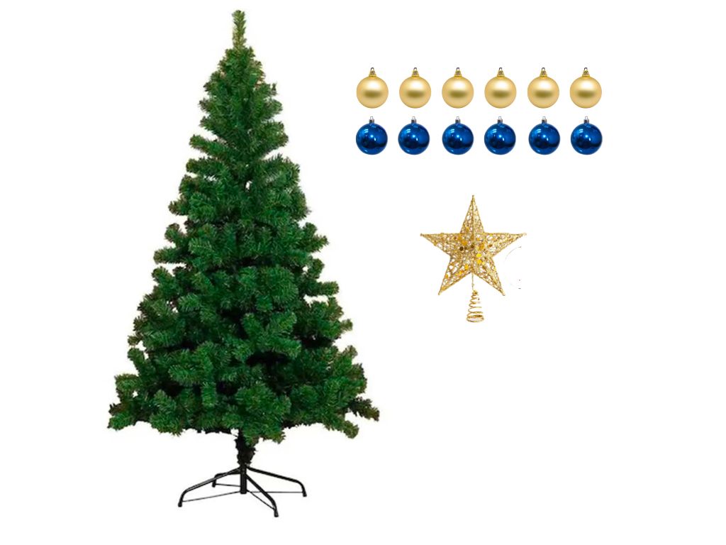 Merry Christmas - Christmas Pine Tree w/ Ornaments and Metal Stand - 5ft