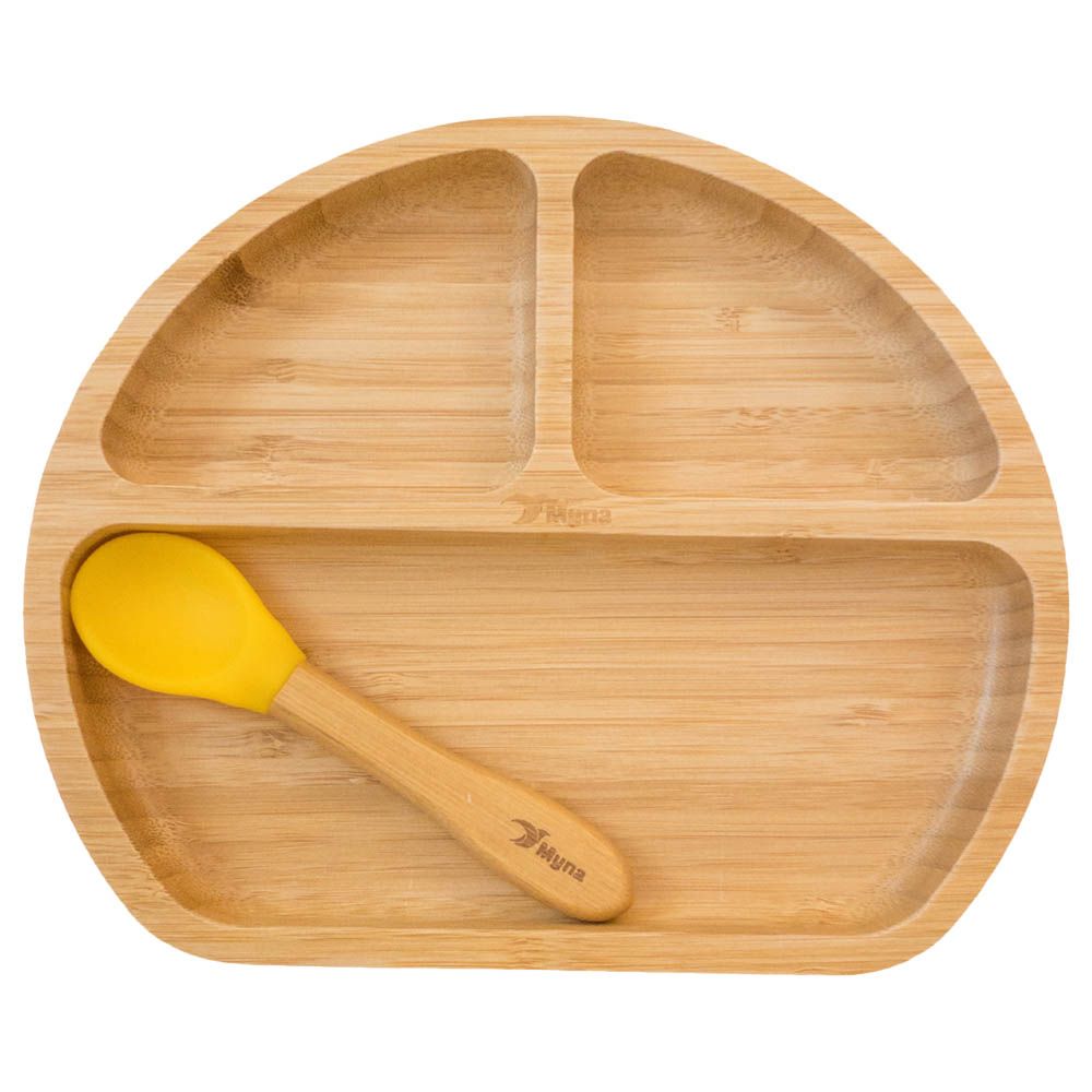 Myna Box - Round Bamboo Plate - Yellow