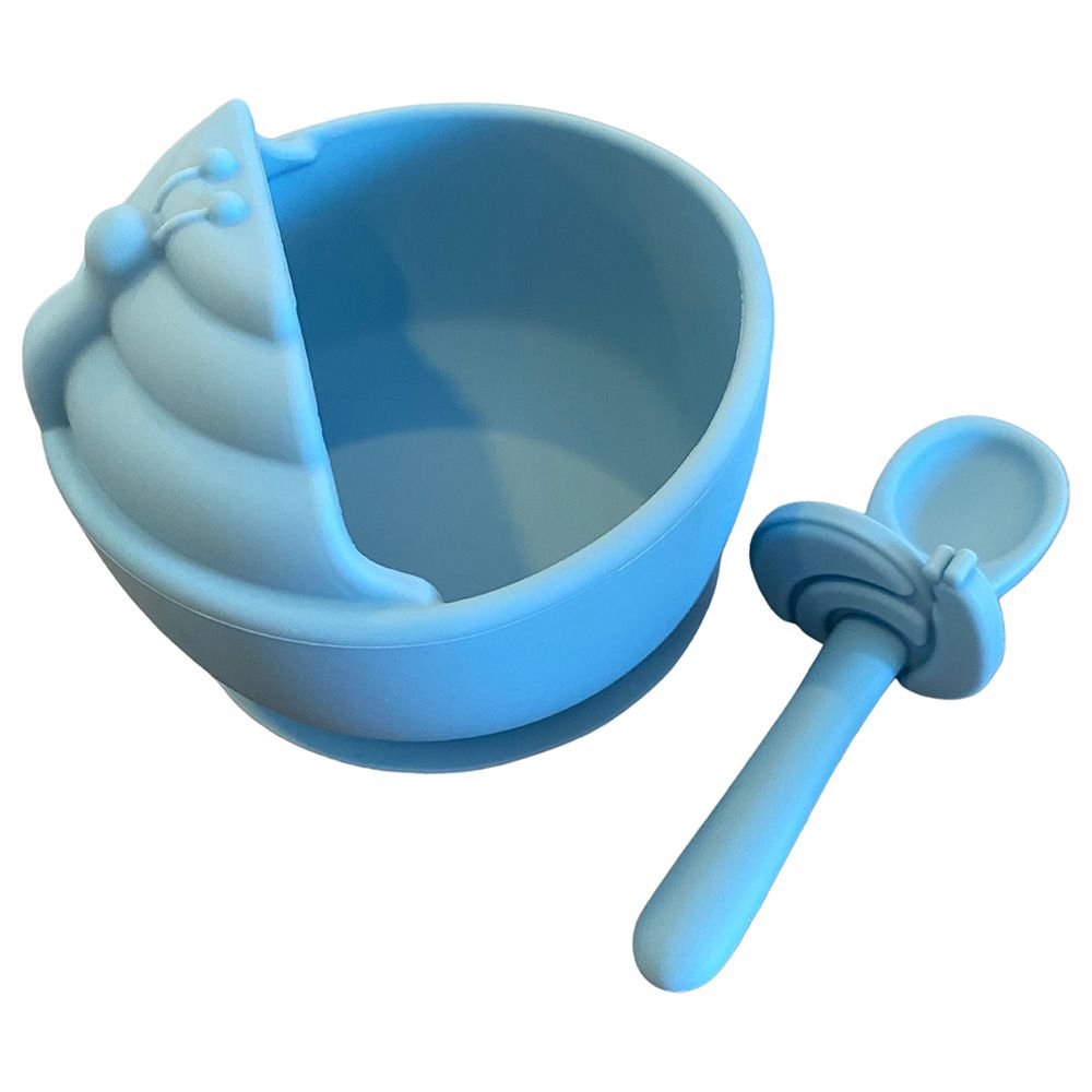 Myna Box - Snail Silicone Suction Bowl with spoon - Blue