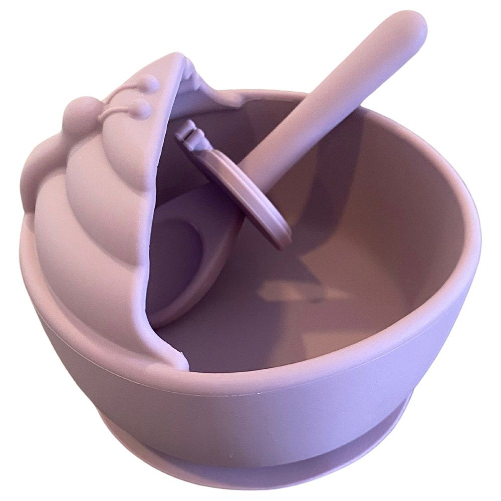 Myna Box - Snail Silicone Suction Bowl with spoon - Blush Pink