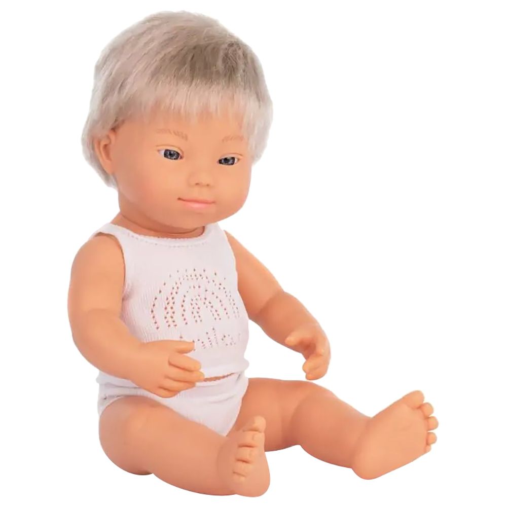 Miniland Baby - Caucasian Baby Doll  Boy w/ Down Syndrome - 38 cm - White 