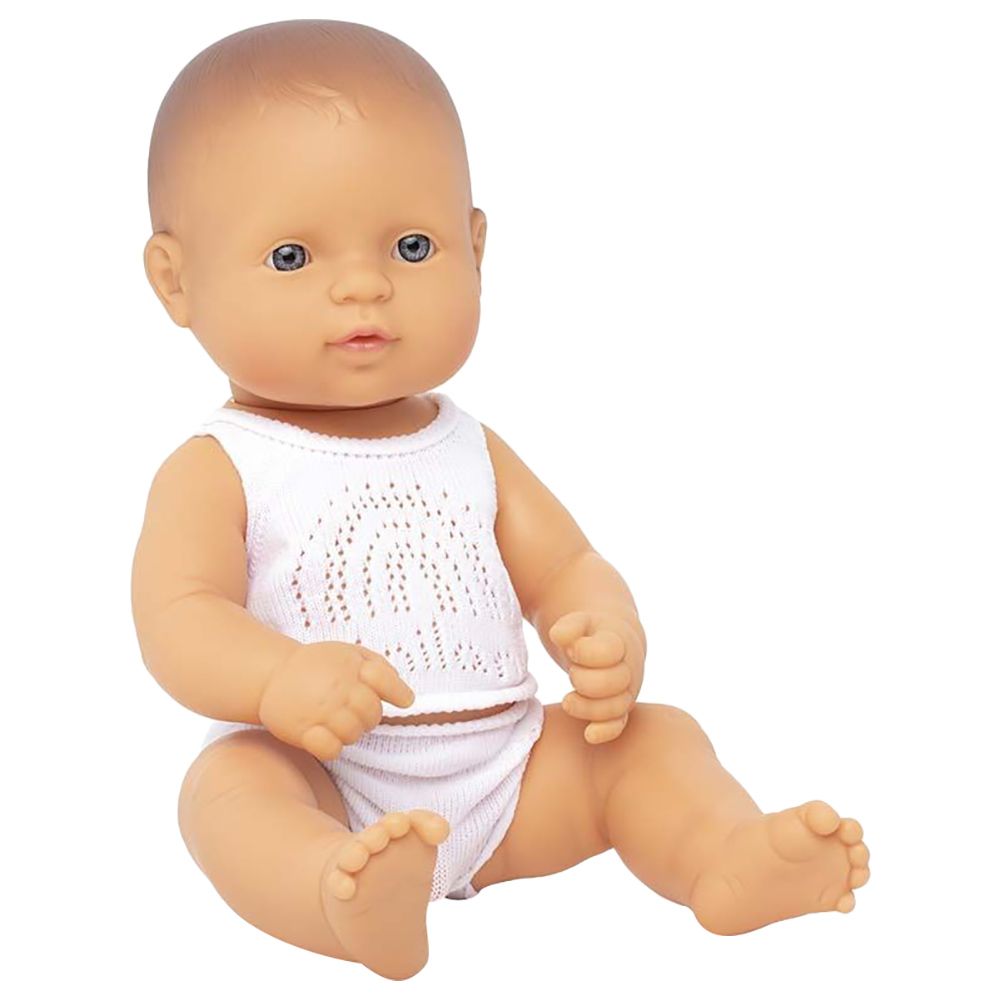 Miniland Baby - Caucasian Dark Boy Doll - 32cm - White