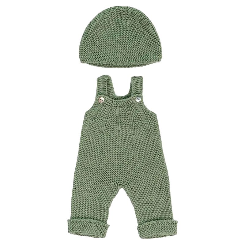 Miniland Baby - Knitted Doll Outfit Overall & Beanie Hat - 38cm - Green