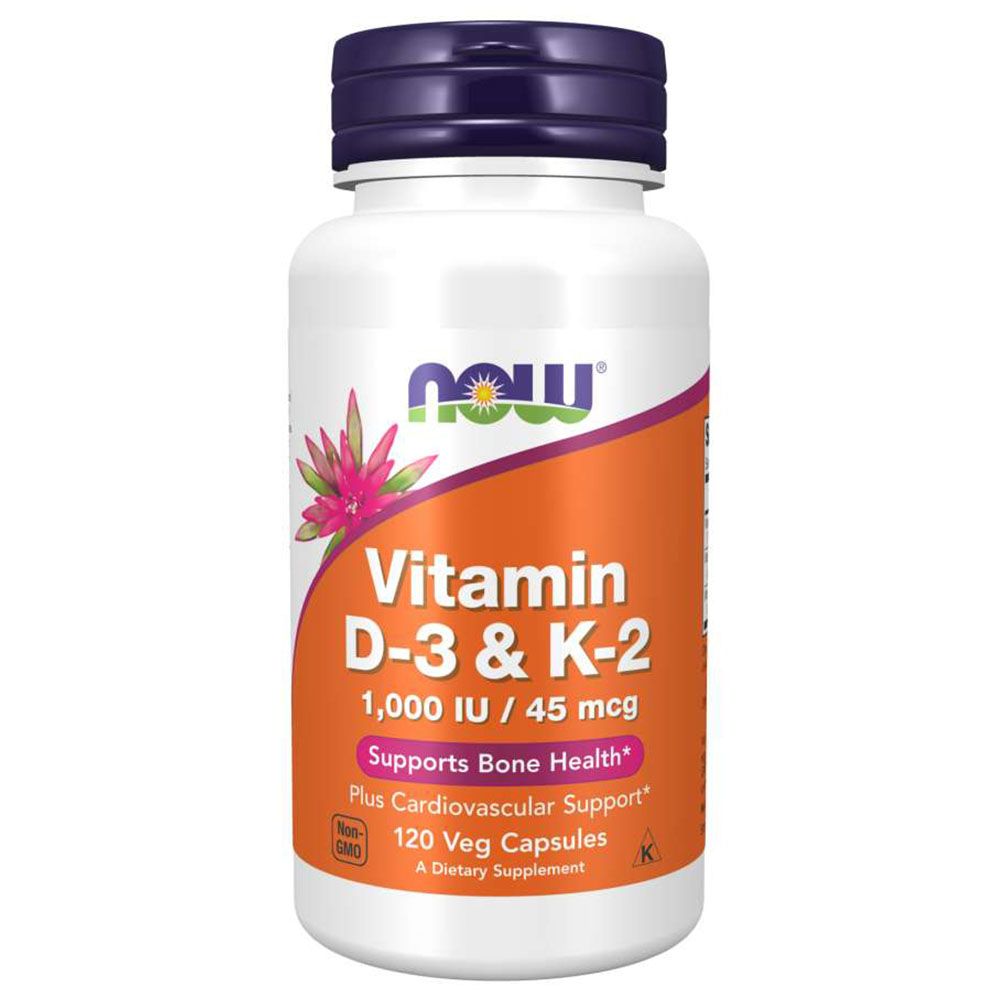 Now Foods Vitamin D3 & K2, 1,000 IU/45 mcg 120 Veg Capsules