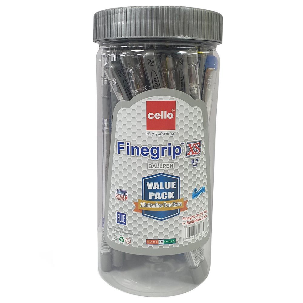 Cello - Finegrip XS Ball Pen 0.7mm Blue Jar of 25+2pcs