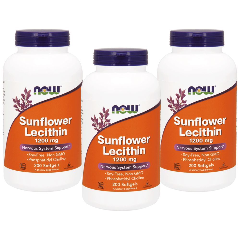 Now Foods Sunflower Lecithin 1200mg 200 Softgels. Pack of 3