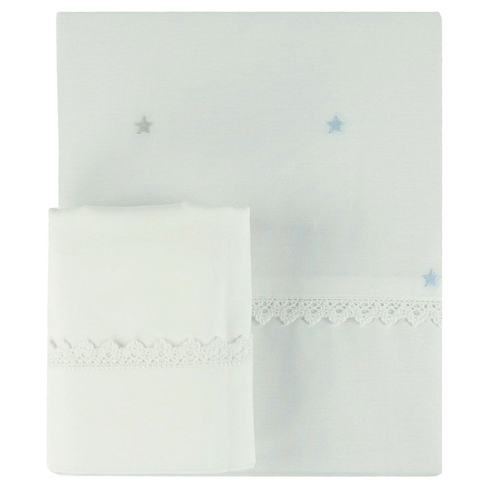 Bumble & Bird - Embroidered Duvet Cover & Pillowcase For Cot - Blue