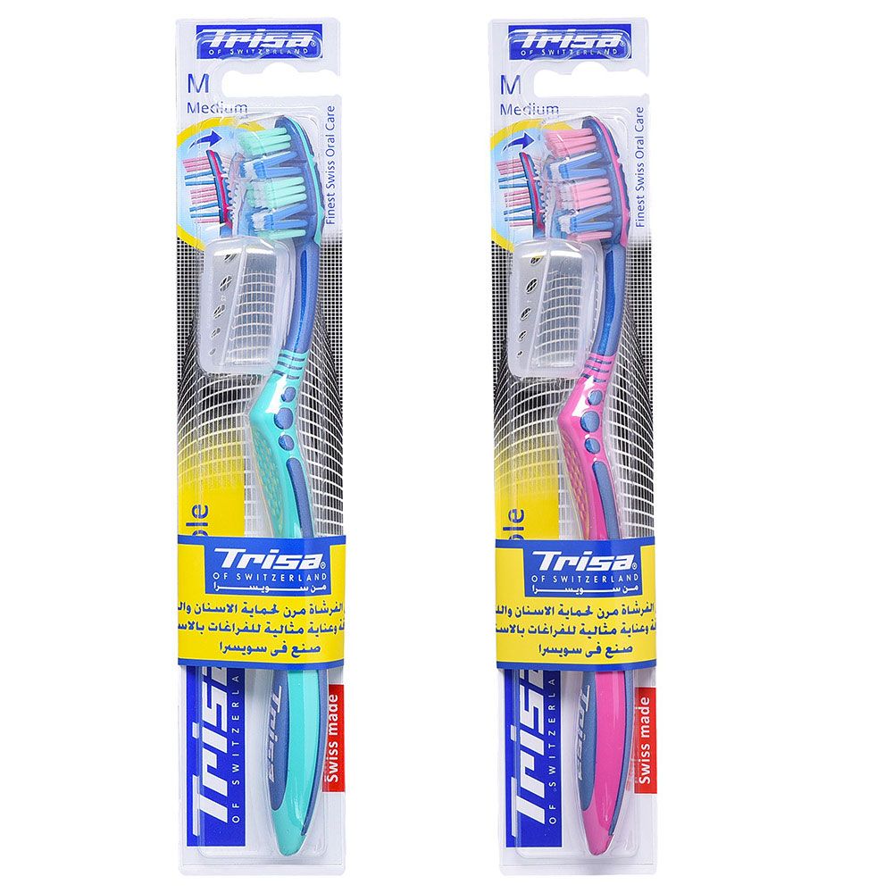 Trisa - Flexible Head Toothbrush With Cap - Medium - Asstd