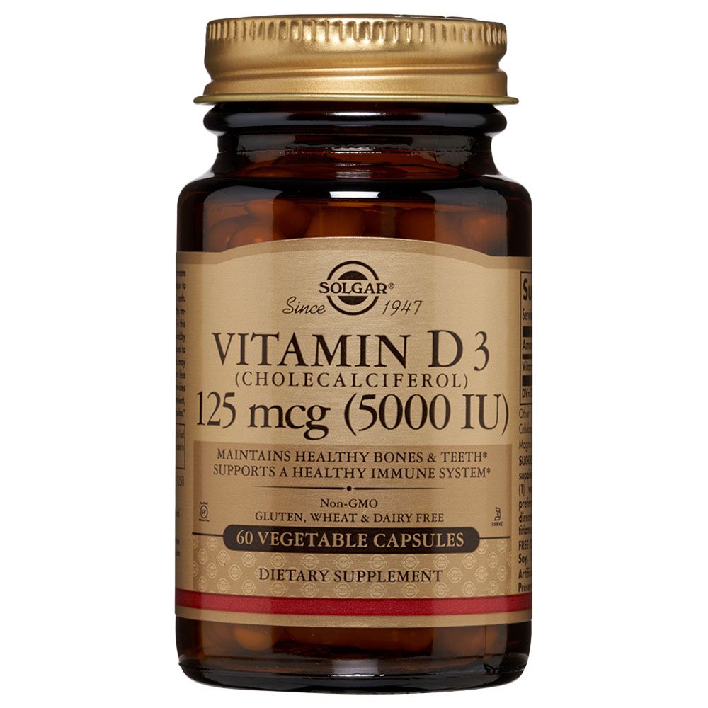 Solgar Vitamin D3 125mcg (5,000 IU) 60 Vegetable Capsules