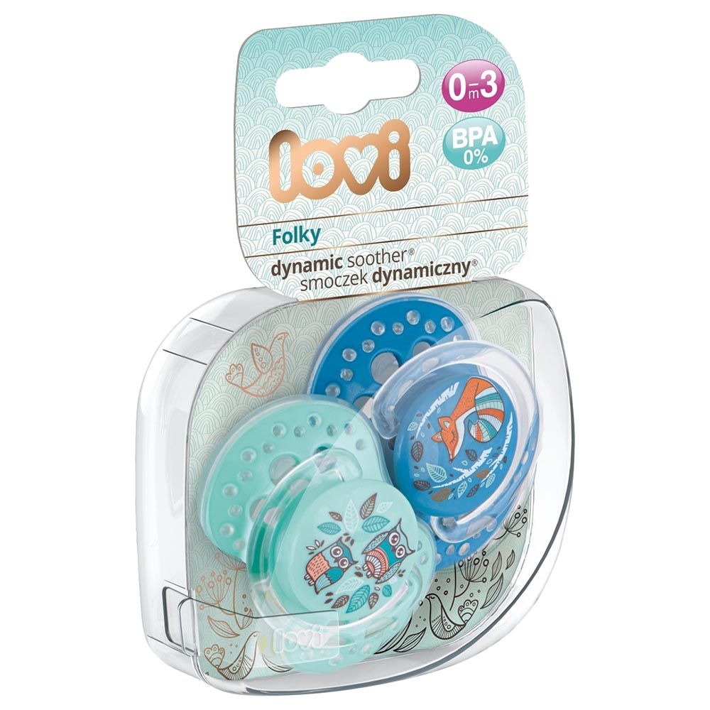 LOVI - Dyn 2pcs Soother Silicone Folky Blue_0-3m