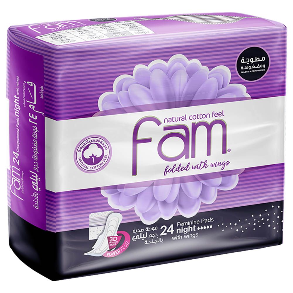 Fam Maxi Thick Folded w/ Wings Night Sanitary Pads 24 Pads