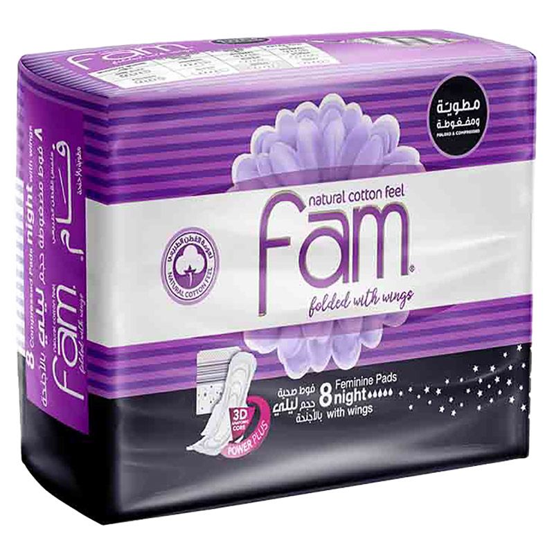 Fam Maxi Thick Folded With Wings Night Sanitary Pads 8 Pads