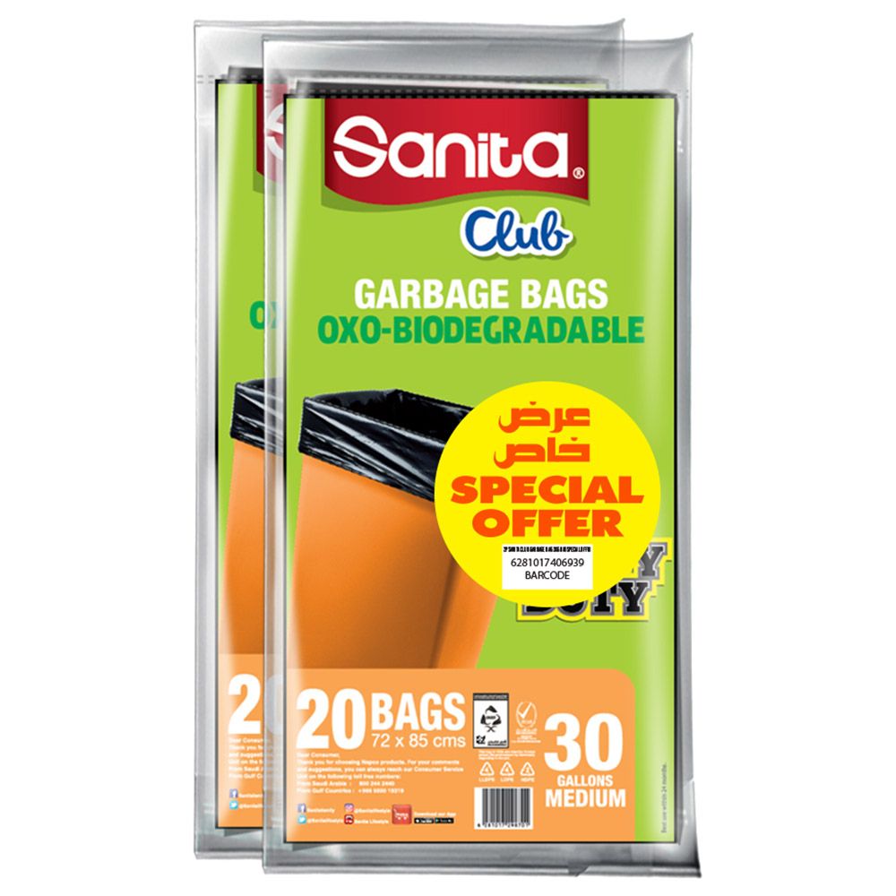 Sanita - Garbage Bags Biodegradable - 30 Gallons - 20 Bags X2