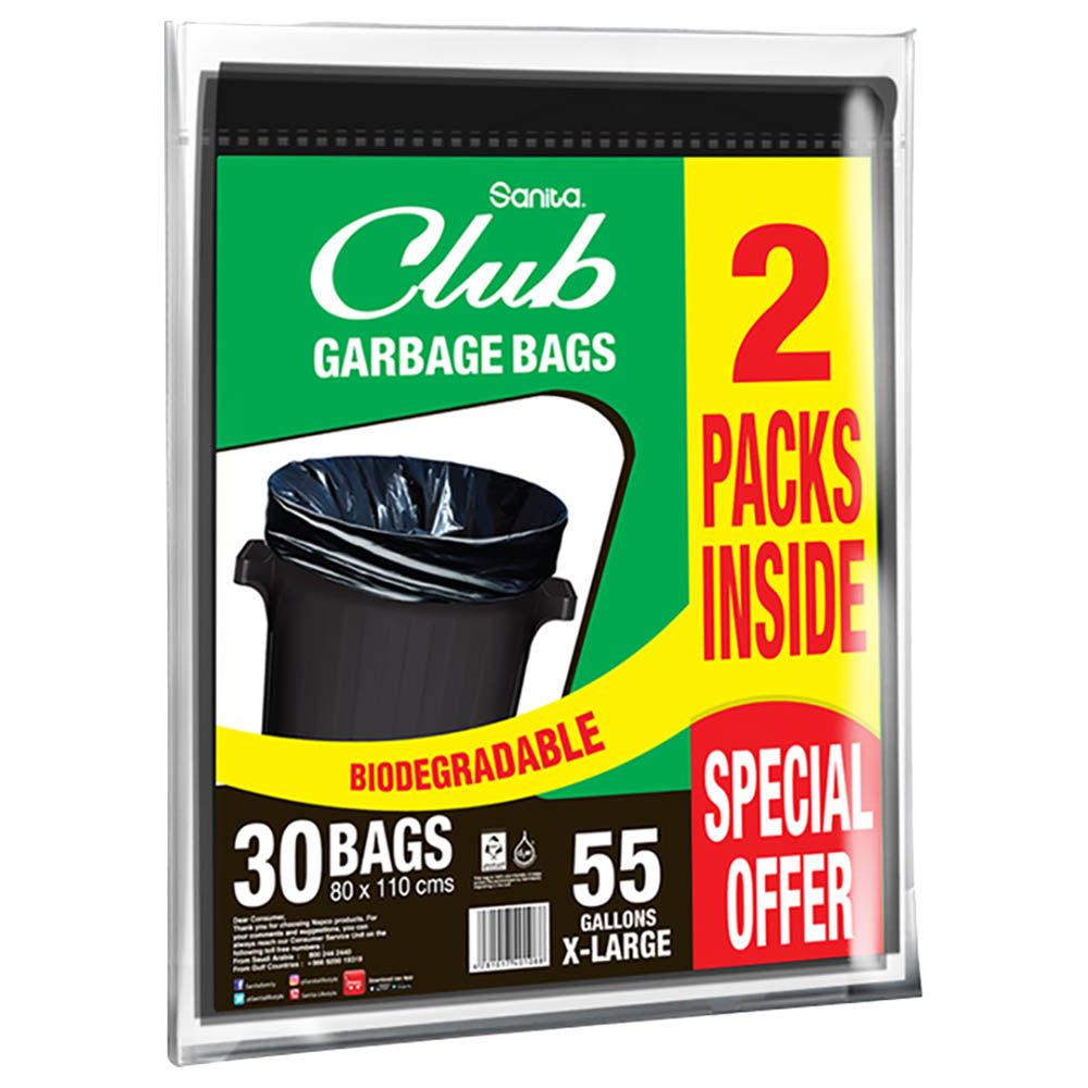 Sanita - Garbage Bags Biodegradable - 55 Gallons - 15 Bags X5