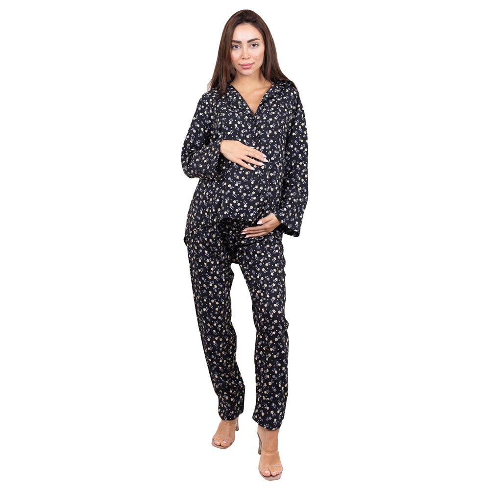 Oh9shop - 2pc-Set - Lola Shirt & Pants Set - Floral Black